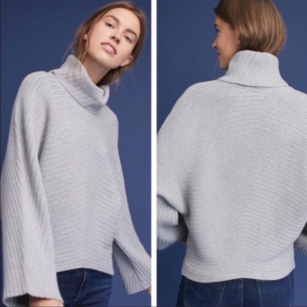Anthro Moth Tisbury Turtleneck Sweater Grey M